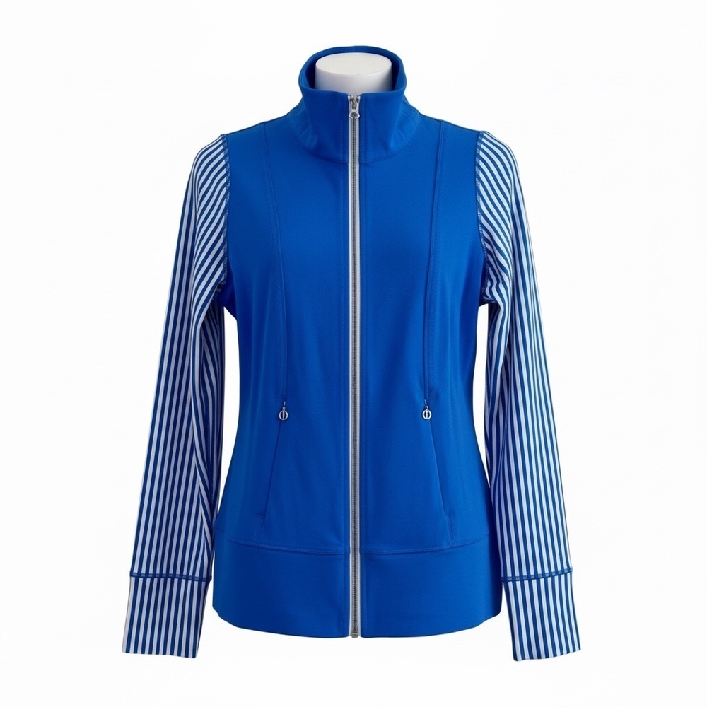 Lululemon Daily Yoga Jacket Blue White Stripe Full Zip Stretch Womens Size 8